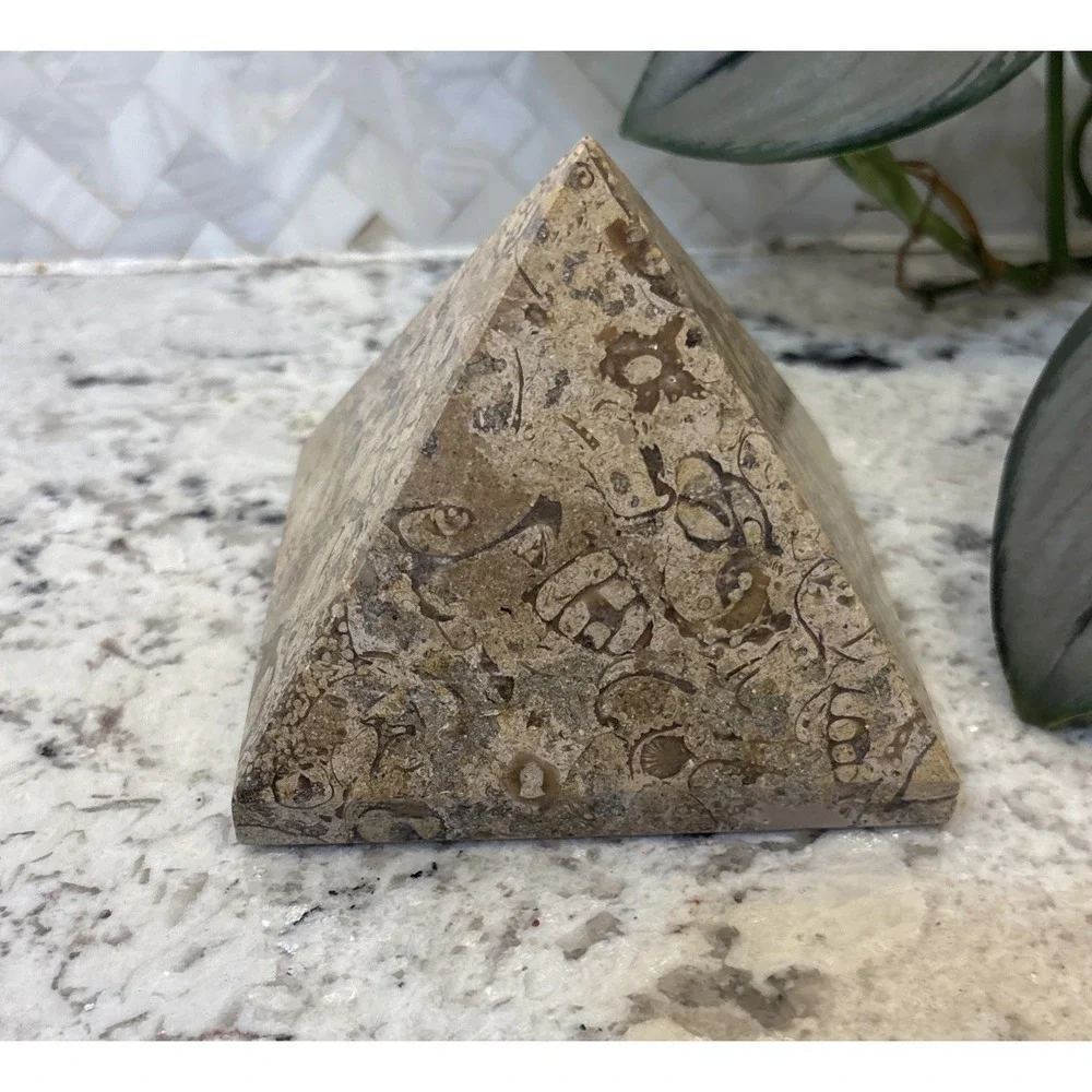 Pier One Fossil Stone Paperweight Pyramid Chakra Feng Shui Architectural Office